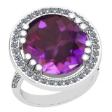 22.26 Ctw VS/SI1 Amethyst And Diamond 14k White Gold Victorian Style Ring