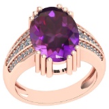 7.84 Ctw VS/SI1 Amethyst And Diamond 14k Rose Gold Victorian Style Ring