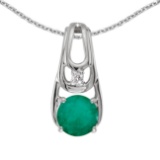 14k White Gold Round Emerald And Diamond Pendant 0.34 CTW