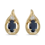 14k Yellow Gold Oval Sapphire And Diamond Earrings 0.8 CTW