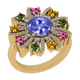 3.39 Ctw SI2/I1 Multi Sapphire,Tanzanite And Diamond 14K Yellow Gold Vingate Style Wedding Halo Ring