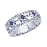 14k White Gold Sapphire Diamond Open Band 0.25 CTW