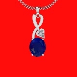 5.27 Ctw VS/SI1 Blue Sapphire And Diamond 14K White Gold Necklace