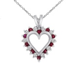 14k White Gold Ruby and Diamond Heart Shaped Pendant 0.25 CTW