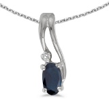 14k White Gold Oval Sapphire And Diamond Wave Pendant