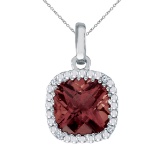 14k White Gold Cushion Cut Garnet And Diamond pendant