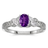 10k White Gold Oval Amethyst And Diamond Ring 0.35 CTW