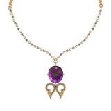 22.75 Ctw VS/SI1 Amethyst And Diamond 14k Yellow Gold Victorian Style Necklace