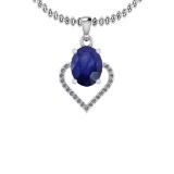 1.40 Ctw I2/I3 Blue Sapphire And Diamond 14K White Gold Necklace