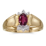 14k Yellow Gold Oval Rhodolite Garnet And Diamond Ring 0.5 CTW