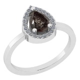 1.11 Ct Natural Salt Pepper Diamond I2/I3And White Diamond I2/I3 18k White Gold Engagement Halo Ring