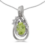 14k White Gold Oval Peridot And Diamond Teardrop Pendant 0.44 CTW