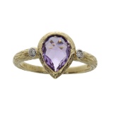 14k Yellow Gold Pear Shaped Amethyst and Diamond Ring 1 CTW