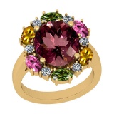 7.33 Ctw SI2/I1 Multi Sapphire,Pink Tourmaline And Diamond 14K Yellow Gold victorian Style Engagemen