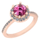 1.52 Ctw VS/SI1 Pink Tourmaline And Diamond 14K Rose Gold Engagement Halo Ring