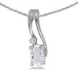 14k White Gold Oval White Topaz And Diamond Wave Pendant