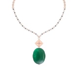68.05 Ctw VS/SI1 Emerald And Diamond 14k Rose Gold Victorian Style Necklace
