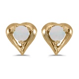 10k Yellow Gold Round Opal Heart Earrings 0.08 CTW