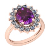 3.28 Ctw I2/I3 Amethyst And Diamond 10K Rose Gold Vintage Style Ring