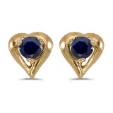 10k Yellow Gold Round Sapphire Heart Earrings 0.18 CTW