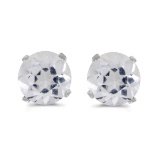 5 mm Natural Round White Topaz Stud Earrings Set in 14k White Gold 0.96 CTW