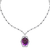 26.18 Ctw VS/SI1 Amethyst And Diamond 14k White Gold Victorian Style Necklace