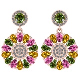 6.04 Ctw I2/I3 Multi Sapphire And Diamond 14K Rose Gold Earrings