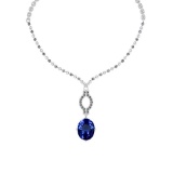 7.31 Ctw VS/SI1 Tanzanite And Diamond 14k White Gold Victorian Style Necklace