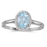 10k White Gold Oval Aquamarine And Diamond Ring 0.58 CTW