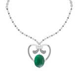 17.82 Ctw VS/SI1 Emerald And Diamond 14k White Gold Victorian Style Necklace
