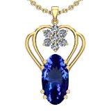 7.40 Ctw VS/SI1 Tanzanite And Diamond 14k Yellow Gold Victorian Style Necklace