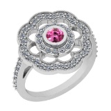 1.09 Ctw VS/SI1 Pink Tourmaline And Diamond 14K White Gold Engagement Halo Ring