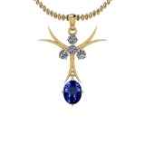 4.71 Ctw VS/SI1 Tanzanite And Diamond Platinum 14K Yellow Gold Plated Pendant