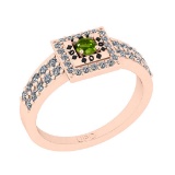 0.50 Ctw I2/I3 Peridot And Diamond 10K Rose Gold Poker Style Ring