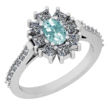 1.46 Ctw I2/I3 Aquamrine And Diamond 14K White Gold Vingate Style Halo Ring