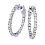 14K 1ct White Gold Diamond Secure Lock Hoop Earrings