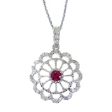 14k White Gold Ruby and .05 CTW Diamond Wheel Pendant 0.2 CTW