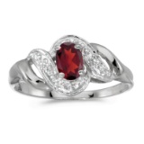 14k White Gold Oval Garnet And Diamond Swirl Ring 0.48 CTW