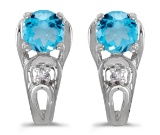 14k White Gold Round Blue Topaz And Diamond Earrings 0.89 CTW