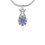 1.50 Ctw I2/I3 Tanzanite And Diamond 14K White Gold Necklace