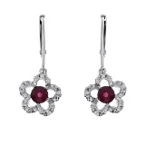 14k White Gold Ruby and Diamond Flower Leverback Earrings 0.61 CTW