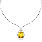 19.43 Ctw SI2/I1 Lemon Topaz And Diamond 14k White Gold Victorian Style Necklace