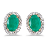 10k Yellow Gold Oval Emerald And Diamond Earrings 0.64 CTW