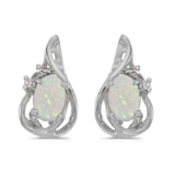14k White Gold Oval Opal And Diamond Teardrop Earrings 0.42 CTW