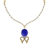 20.95 Ctw SI2/I1 Tanzanite And Diamond 14k Yellow Gold Victorian Style Necklace