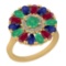 2.86 Ctw I2/I3 Emerald,Ruby,Blue Sapphire And Diamond 14K Yellow Gold Flower Ring