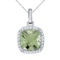 14k White Gold Cushion Cut Green Amethyst And Diamond pendant