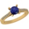 0.77 Ctw I2/I3 Blue Sapphire And Diamond 14K Yellow Gold Vintage Style Ring
