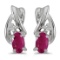 14k White Gold Oval Ruby And Diamond Earrings 0.38 CTW
