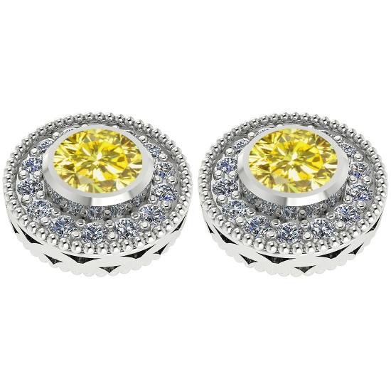 1.40 Ctw I2/I3 Treated Fancy Yellow And White Diamond 14K White Gold Stud Earrings